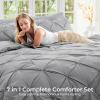 imageSasttie Queen Comforter Set 7Piece Bed in a Bag Pintuck Bedding Sets for All Season Includes Comforter Flat Sheet Fitted Sheet Pillowcases and Pillowshams Sage GreenLight Grey