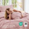 imageSasttie Queen Comforter Set 7Piece Bed in a Bag Pintuck Bedding Sets for All Season Includes Comforter Flat Sheet Fitted Sheet Pillowcases and Pillowshams Sage GreenRose Gold