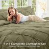 imageSasttie Queen Comforter Set 7Piece Bed in a Bag Pintuck Bedding Sets for All Season Includes Comforter Flat Sheet Fitted Sheet Pillowcases and Pillowshams Sage GreenOlive Green