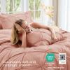 imageSasttie Queen Comforter Set 7Piece Bed in a Bag Pintuck Bedding Sets for All Season Includes Comforter Flat Sheet Fitted Sheet Pillowcases and Pillowshams Sage GreenBlush
