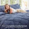 imageSasttie Queen Comforter Set 7Piece Bed in a Bag Pintuck Bedding Sets for All Season Includes Comforter Flat Sheet Fitted Sheet Pillowcases and Pillowshams Sage GreenIndigo Blue