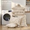 imageSasttie Queen Comforter Set 7Piece Bed in a Bag Pintuck Bedding Sets for All Season Includes Comforter Flat Sheet Fitted Sheet Pillowcases and Pillowshams Sage GreenWarm Beige