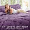 imageSasttie Queen Comforter Set 7Piece Bed in a Bag Pintuck Bedding Sets for All Season Includes Comforter Flat Sheet Fitted Sheet Pillowcases and Pillowshams Sage GreenGrape Purple