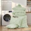 imageSasttie Queen Comforter Set 7Piece Bed in a Bag Pintuck Bedding Sets for All Season Includes Comforter Flat Sheet Fitted Sheet Pillowcases and Pillowshams Sage GreenMint