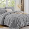 imageSasttie Queen Comforter Set 7Piece Bed in a Bag Pintuck Bedding Sets for All Season Includes Comforter Flat Sheet Fitted Sheet Pillowcases and Pillowshams Sage GreenLight Grey