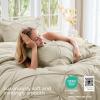 imageSasttie Queen Comforter Set 7Piece Bed in a Bag Pintuck Bedding Sets for All Season Includes Comforter Flat Sheet Fitted Sheet Pillowcases and Pillowshams Sage GreenLinen