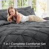 imageSasttie Queen Comforter Set 7Piece Bed in a Bag Pintuck Bedding Sets for All Season Includes Comforter Flat Sheet Fitted Sheet Pillowcases and Pillowshams Sage GreenDark Grey