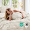 imageSasttie Queen Comforter Set 7Piece Bed in a Bag Pintuck Bedding Sets for All Season Includes Comforter Flat Sheet Fitted Sheet Pillowcases and Pillowshams Sage GreenBeige
