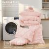 imageSasttie Queen Comforter Set 7Piece Bed in a Bag Pintuck Bedding Sets for All Season Includes Comforter Flat Sheet Fitted Sheet Pillowcases and Pillowshams Sage GreenBlush Pink