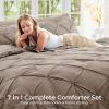 imageSasttie Queen Comforter Set 7Piece Bed in a Bag Pintuck Bedding Sets for All Season Includes Comforter Flat Sheet Fitted Sheet Pillowcases and Pillowshams Sage GreenDark Linen