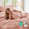 imageSasttie Queen Comforter Set 7Piece Bed in a Bag Pintuck Bedding Sets for All Season Includes Comforter Flat Sheet Fitted Sheet Pillowcases and Pillowshams Sage GreenBlush