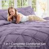 imageSasttie Queen Comforter Set 7Piece Bed in a Bag Pintuck Bedding Sets for All Season Includes Comforter Flat Sheet Fitted Sheet Pillowcases and Pillowshams Sage GreenNew Purple