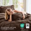 imageSasttie Queen Comforter Set 7Piece Bed in a Bag Pintuck Bedding Sets for All Season Includes Comforter Flat Sheet Fitted Sheet Pillowcases and Pillowshams Sage GreenDark Brown