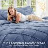 imageSasttie Queen Comforter Set 7Piece Bed in a Bag Pintuck Bedding Sets for All Season Includes Comforter Flat Sheet Fitted Sheet Pillowcases and Pillowshams Sage GreenSlate Blue