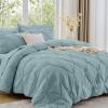 imageSasttie Queen Comforter Set 7Piece Bed in a Bag Pintuck Bedding Sets for All Season Includes Comforter Flat Sheet Fitted Sheet Pillowcases and Pillowshams Sage GreenGreyish Blue