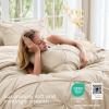 imageSasttie Queen Comforter Set 7Piece Bed in a Bag Pintuck Bedding Sets for All Season Includes Comforter Flat Sheet Fitted Sheet Pillowcases and Pillowshams Sage GreenWarm Beige