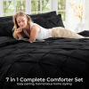 imageSasttie Queen Comforter Set 7Piece Bed in a Bag Pintuck Bedding Sets for All Season Includes Comforter Flat Sheet Fitted Sheet Pillowcases and Pillowshams Sage GreenBlack