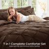 imageSasttie Queen Comforter Set 7Piece Bed in a Bag Pintuck Bedding Sets for All Season Includes Comforter Flat Sheet Fitted Sheet Pillowcases and Pillowshams Sage GreenDark Brown