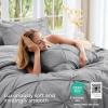 imageSasttie Queen Comforter Set 7Piece Bed in a Bag Pintuck Bedding Sets for All Season Includes Comforter Flat Sheet Fitted Sheet Pillowcases and Pillowshams Sage GreenLight Grey