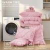 imageSasttie Queen Comforter Set 7Piece Bed in a Bag Pintuck Bedding Sets for All Season Includes Comforter Flat Sheet Fitted Sheet Pillowcases and Pillowshams Sage GreenBaby Pink