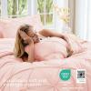 imageSasttie Queen Comforter Set 7Piece Bed in a Bag Pintuck Bedding Sets for All Season Includes Comforter Flat Sheet Fitted Sheet Pillowcases and Pillowshams Sage GreenBlush Pink