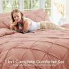 imageSasttie Queen Comforter Set 7Piece Bed in a Bag Pintuck Bedding Sets for All Season Includes Comforter Flat Sheet Fitted Sheet Pillowcases and Pillowshams Sage GreenBlush