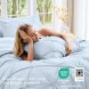 imageSasttie Queen Comforter Set 7Piece Bed in a Bag Pintuck Bedding Sets for All Season Includes Comforter Flat Sheet Fitted Sheet Pillowcases and Pillowshams Sage GreenLight Blue