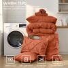 imageSasttie Queen Comforter Set 7Piece Bed in a Bag Pintuck Bedding Sets for All Season Includes Comforter Flat Sheet Fitted Sheet Pillowcases and Pillowshams Sage GreenBurnt Orange
