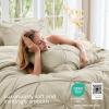 imageSasttie Queen Comforter Set 7Piece Bed in a Bag Pintuck Bedding Sets for All Season Includes Comforter Flat Sheet Fitted Sheet Pillowcases and Pillowshams Sage GreenLinen