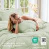 imageSasttie Queen Comforter Set 7Piece Bed in a Bag Pintuck Bedding Sets for All Season Includes Comforter Flat Sheet Fitted Sheet Pillowcases and Pillowshams Sage GreenMint