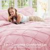 imageSasttie Queen Comforter Set 7Piece Bed in a Bag Pintuck Bedding Sets for All Season Includes Comforter Flat Sheet Fitted Sheet Pillowcases and Pillowshams Sage GreenBaby Pink