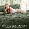 imageSasttie Queen Comforter Set 7Piece Bed in a Bag Pintuck Bedding Sets for All Season Includes Comforter Flat Sheet Fitted Sheet Pillowcases and Pillowshams Sage GreenDark Green