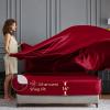 imageSasttie Satin Sheets King  4 Pieces Luxury Soft Gold Silky Bed Sheets Set with Pillowcases  Smooth SilkLike Satin Fabric Reinforced 14 Inches Pocket OekoTex CertifiedWine