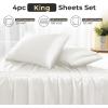 imageSasttie Satin Sheets King  4 Pieces Luxury Soft Gold Silky Bed Sheets Set with Pillowcases  Smooth SilkLike Satin Fabric Reinforced 14 Inches Pocket OekoTex CertifiedWhite