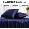 imageSasttie Satin Sheets King  4 Pieces Luxury Soft Gold Silky Bed Sheets Set with Pillowcases  Smooth SilkLike Satin Fabric Reinforced 14 Inches Pocket OekoTex CertifiedNavy