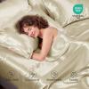 imageSasttie Satin Sheets King  4 Pieces Luxury Soft Gold Silky Bed Sheets Set with Pillowcases  Smooth SilkLike Satin Fabric Reinforced 14 Inches Pocket OekoTex CertifiedChampagne
