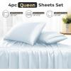 imageSasttie Satin Sheets King  4 Pieces Luxury Soft Gold Silky Bed Sheets Set with Pillowcases  Smooth SilkLike Satin Fabric Reinforced 14 Inches Pocket OekoTex CertifiedLight Blue