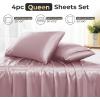imageSasttie Satin Sheets King  4 Pieces Luxury Soft Gold Silky Bed Sheets Set with Pillowcases  Smooth SilkLike Satin Fabric Reinforced 14 Inches Pocket OekoTex CertifiedDusty Pink