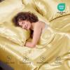 imageSasttie Satin Sheets King  4 Pieces Luxury Soft Gold Silky Bed Sheets Set with Pillowcases  Smooth SilkLike Satin Fabric Reinforced 14 Inches Pocket OekoTex CertifiedPale Yellow