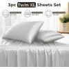 imageSasttie Satin Sheets King  4 Pieces Luxury Soft Gold Silky Bed Sheets Set with Pillowcases  Smooth SilkLike Satin Fabric Reinforced 14 Inches Pocket OekoTex CertifiedLight Grey