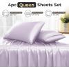 imageSasttie Satin Sheets King  4 Pieces Luxury Soft Gold Silky Bed Sheets Set with Pillowcases  Smooth SilkLike Satin Fabric Reinforced 14 Inches Pocket OekoTex CertifiedLight Purple