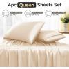 imageSasttie Satin Sheets King  4 Pieces Luxury Soft Gold Silky Bed Sheets Set with Pillowcases  Smooth SilkLike Satin Fabric Reinforced 14 Inches Pocket OekoTex CertifiedKhaki