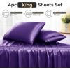 imageSasttie Satin Sheets King  4 Pieces Luxury Soft Gold Silky Bed Sheets Set with Pillowcases  Smooth SilkLike Satin Fabric Reinforced 14 Inches Pocket OekoTex CertifiedPurple
