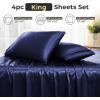 imageSasttie Satin Sheets King  4 Pieces Luxury Soft Gold Silky Bed Sheets Set with Pillowcases  Smooth SilkLike Satin Fabric Reinforced 14 Inches Pocket OekoTex CertifiedNavy