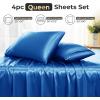 imageSasttie Satin Sheets King  4 Pieces Luxury Soft Gold Silky Bed Sheets Set with Pillowcases  Smooth SilkLike Satin Fabric Reinforced 14 Inches Pocket OekoTex CertifiedRoyal Blue