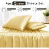 imageSasttie Satin Sheets King  4 Pieces Luxury Soft Gold Silky Bed Sheets Set with Pillowcases  Smooth SilkLike Satin Fabric Reinforced 14 Inches Pocket OekoTex CertifiedPale Yellow