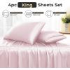 imageSasttie Satin Sheets King  4 Pieces Luxury Soft Gold Silky Bed Sheets Set with Pillowcases  Smooth SilkLike Satin Fabric Reinforced 14 Inches Pocket OekoTex CertifiedPink