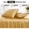 imageSasttie Satin Sheets King  4 Pieces Luxury Soft Gold Silky Bed Sheets Set with Pillowcases  Smooth SilkLike Satin Fabric Reinforced 14 Inches Pocket OekoTex CertifiedGold