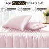 imageSasttie Satin Sheets King  4 Pieces Luxury Soft Gold Silky Bed Sheets Set with Pillowcases  Smooth SilkLike Satin Fabric Reinforced 14 Inches Pocket OekoTex CertifiedPink