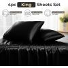 imageSasttie Satin Sheets King  4 Pieces Luxury Soft Gold Silky Bed Sheets Set with Pillowcases  Smooth SilkLike Satin Fabric Reinforced 14 Inches Pocket OekoTex CertifiedBlack